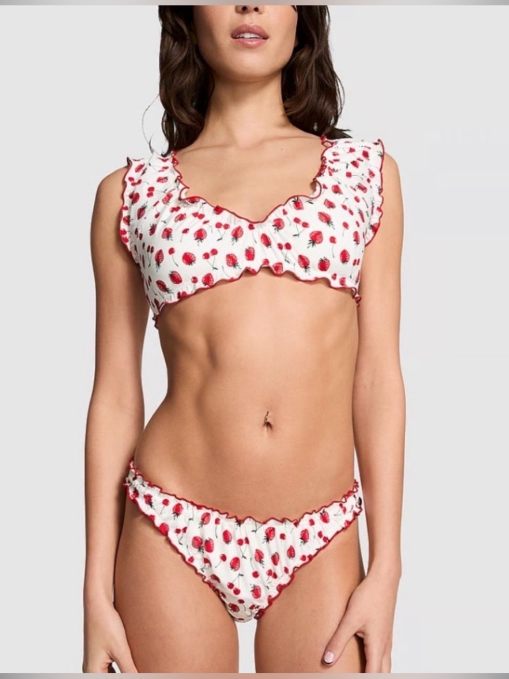 Frankie’s SET Bikini x PINK Swim 2 piece Set Summer Berries Ruffle size L NEW